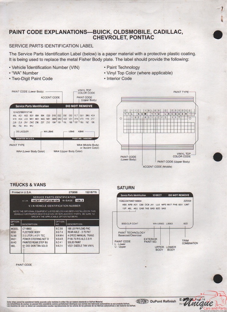 1996 General Motors Paint Charts DuPont 12